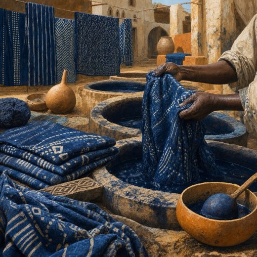 Indigo-dyed cloth hung to dry